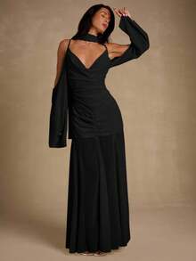 Glamine 女式露肩不对称下摆连衣裙 - 黑色 - 查看 5