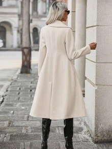 EMERY ROSE 女士时尚百搭纯色大衣，秋冬 - 杏色 - 查看 2