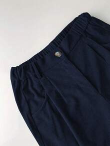 EMERY ROSE 大码女式常规卡其色灯芯绒直筒裤 - 藏蓝色 - 查看 4