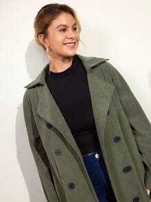 Momelise 大码女式束腰中长款风衣，户外秋冬夹克 - 軍綠色 - 查看 5