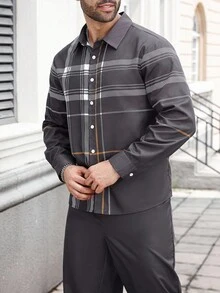 Manfinity Homme 2件套大码男士休闲长袖衬衫和纯色裤子套装 - 彩色 - 查看 3