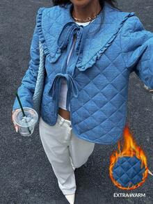 Siren Gaze 优雅别致的女士冬季夹克，女装秋季服装女装冬季服装女装，2025 新款牛仔蓝色彼得潘领系带长袖夹棉大衣，适合通勤、外出、派对、商务休闲、日常穿着，秋冬必备时尚单品，女士冬季夹克女士冬装 - 淺色水洗藍 - 查看 6