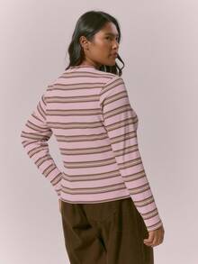 MUSERA 大码女式长袖条纹纽扣领上衣，舒适保暖，适合春夏复活节假期穿着 - 彩色 - 查看 4