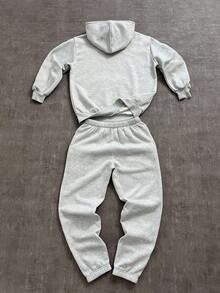 SHEIN Bolty 2pcs Tween Boy Casual Minimalist Long Sleeve Hoodie Sweatshirt And Pants Set, Suitable For Summer Fall Winter