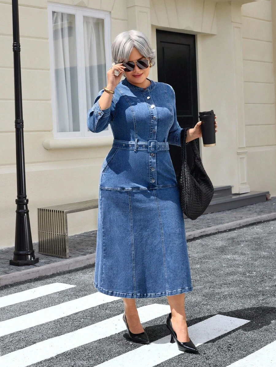 EMERY ROSE Große Größen Lässig Urlaubs Vintage Waschkleid