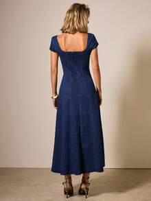 COSMINA 海军蓝休闲束腰长款牛仔连衣裙 - 彩色 - 查看 2