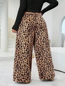 Solflare Quần ống rộng mềm mại, cạp chun co giãn họa tiết da báo Plus Siez dành cho nữ, Thu/Đông, Thu, Thường ngày, Thoải mái, Mềm mại, Ấm áp - Nhiều màu - Xem 2