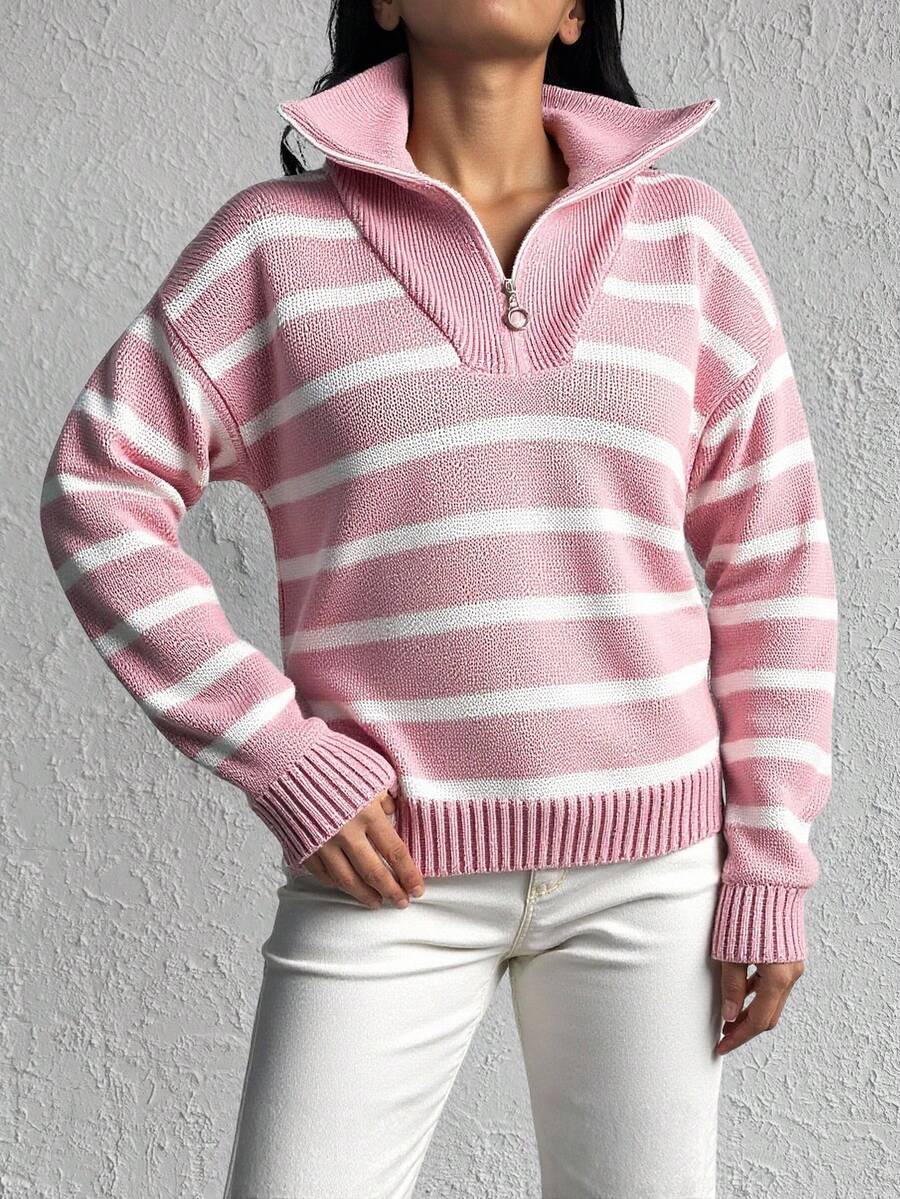 SHEIN Cottnline Women's Zippered Sweater Pullover - Dusty Pink - View 1