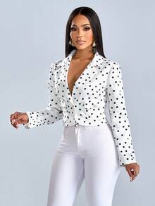 SOLERSUN Áo khoác vest vải tuýt chấm bi thời trang thu đông dành cho nữ, phù hợp khi đi làm, đi chơi, đi chơi hàng ngày - trắng - Xem 6