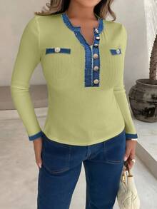 Xyvia Ladies' Autumn And Winter Elegant And Dignified Old Money Style T-Shirt - Olive Green - View 3