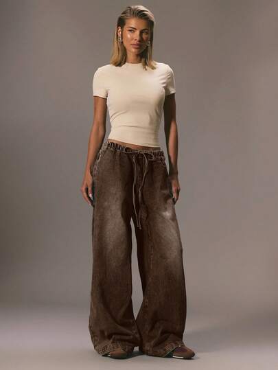 MUSERA Drawstring Denim Trousers Spring 90's Y2k Cute Elegant Casual Vacation Summer Western Holiday Concert Winter Nashville Casual Chic