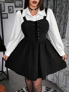 SHEIN Whyspr Bộ 2 chiếc váy sơ mi phong cách Halloween cỡ lớn màu tối - màu đen - Xem 9