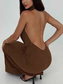 Aloruh New Sexy Backless Sleeveless Off-Shoulder Ruched Decor Slimming Concealed Belly Long Cocktail Party Music Festival Versatile Relaxed Fit Vintage Eggplant Purple Flowy Dress,Dresses For Women Party