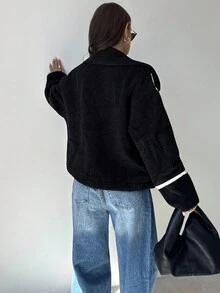 Firerie Abrigo elegante de manga larga con falso pelo y contraste de color para mujer