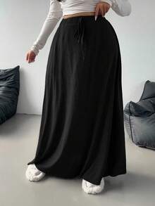 Flirla Jupe en tricot ample, décontractée, de couleur unie, mode polyvalente, grande taille - Noir - Voir 3