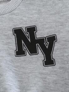 Cozy Pixies 3pcs/Set Baby Boy Letter Graphic Casual Crew Neck Raglan Sleeve Pullover Sweatshirt Fall Winter - Multicolor - View 4