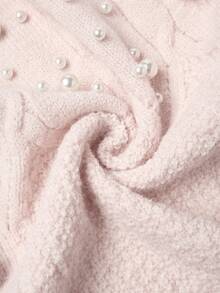 Elenzga 女士纯色珍珠装饰优雅开衫 - 粉色 - 查看 5