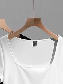 SHEIN EZwear 2 件女式方领短袖休闲修身性感 T 恤，适合秋冬造型，街头时尚，别致 - 彩色 - 查看 7