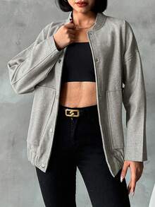 EURMUSE Women Plain Simple Stylish Casual Everyday Overcoat - Grey - View 4