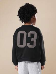 SUMWON 经典儿童圆领运动衫长袖套头衫休闲冬季秋季日常必备舒适运动衫 - 黑色 - 查看 3