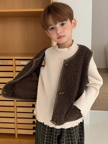 DAZY Casual Loose Versatile Sleeveless Young Boys Jackets Fall/Winter Thermal Lined - Coffee Brown - View 1