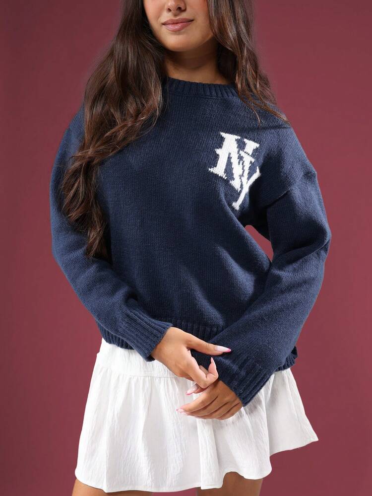 Navy Crew Neck Sweater With NY Logo