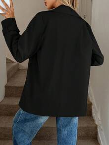 Easowa 女式休闲纯色风衣 - 黑色 - 查看 4