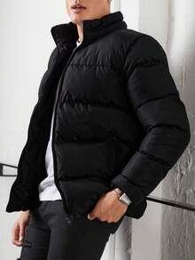 EURMUSE Men Zip Up Puffer Coat - Black - View 3
