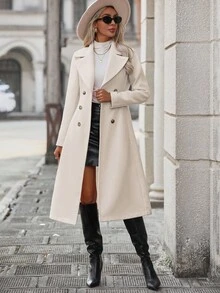 EMERY ROSE 女士时尚百搭纯色大衣，秋冬 - 杏色 - 查看 4