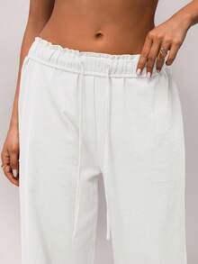 SHEIN Forever 21 女装春季新款低腰褶皱腰带设计休闲裤 - 白色 - 查看 6