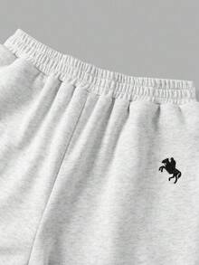 SHEIN Bộ đồ liền thân 2 món gồm áo len dài tay màu xám trơn đơn giản và quần dài cho bé gái tuổi teen, Bộ đồ liền thân thoải mái, tay dài, phù hợp mặc thường ngày vào mùa thu đông - Màu Xám nhạt - Xem 11