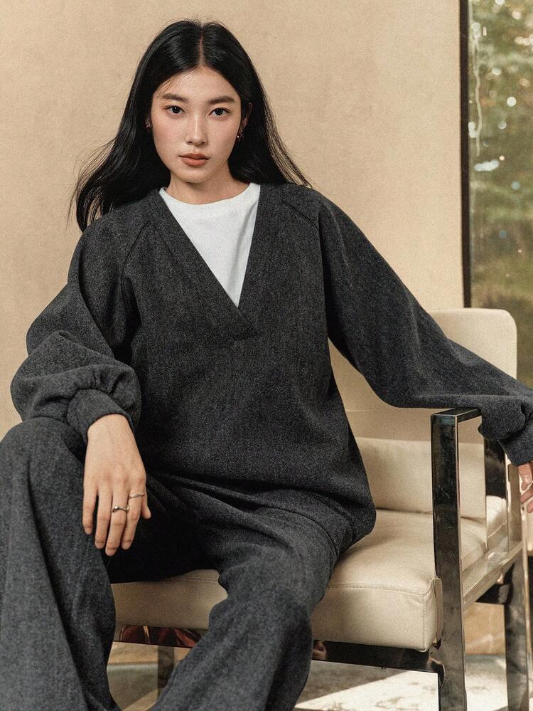 Women's Fashion Casual V-Neck Long Sleeve Top & Pants 2 Pieces Set Lounge Sets For Women Business Casual Woman