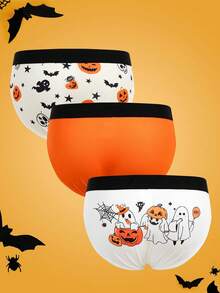 3 sztuki męskich bokserek z nadrukiem dyni na Halloween, różne kolory - Wielokolorowe - Zobacz 2