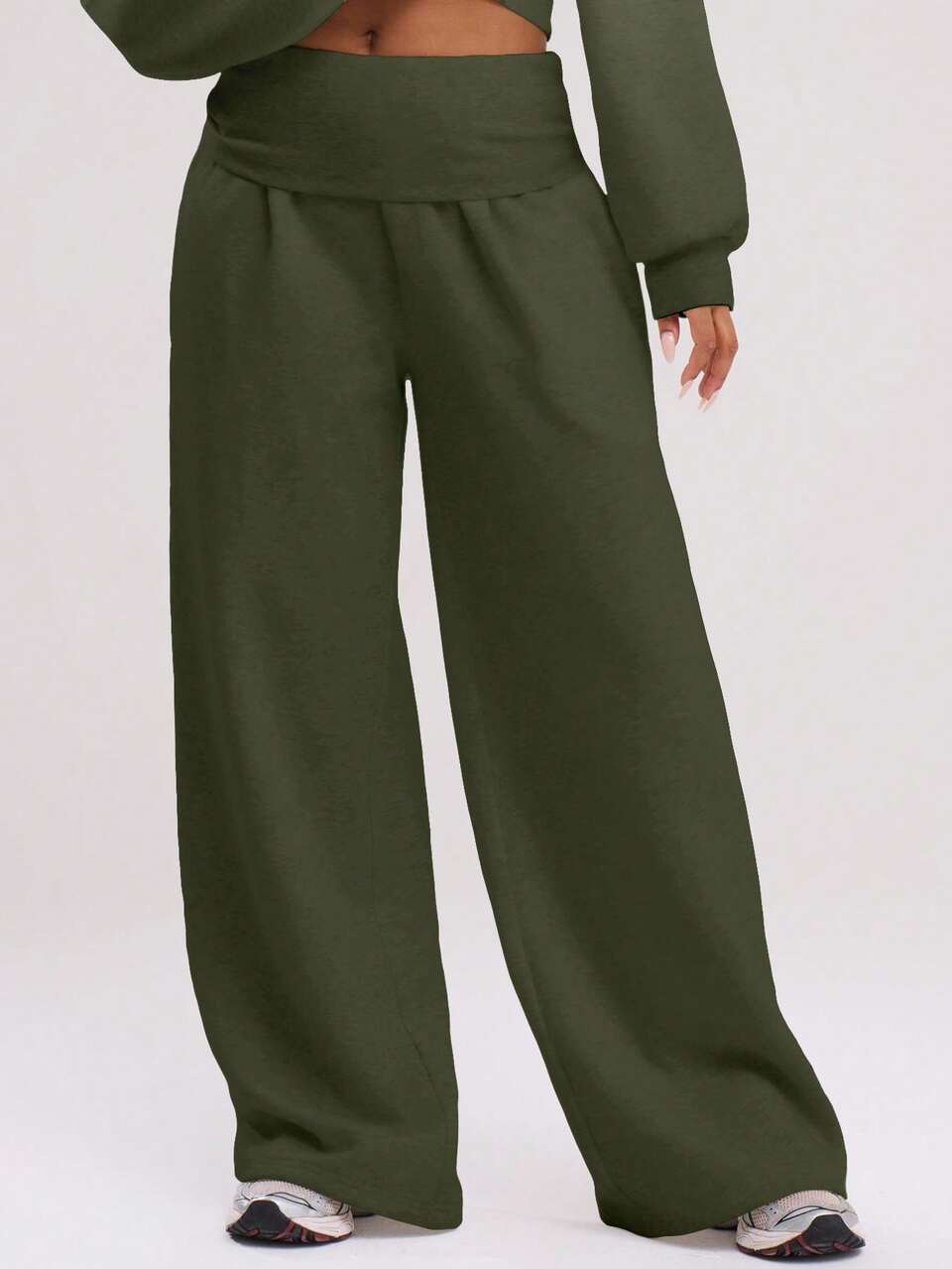 Green Extreme Wide Leg Fold Over Waist Joggers