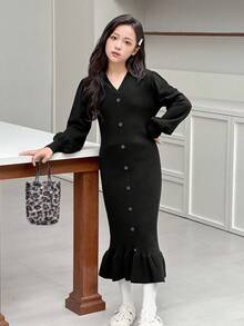 Dazy Kids Vestido suéter de malha para meninas pré-adolescentes