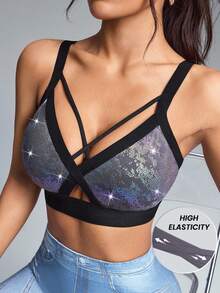 Innovista 时尚性感高弹闪亮运动文胸，适合健身房、休闲室和夜间外出穿着。采用优质柔软面料，配有可拆卸胸垫和可调节肩带，提供舒适的中等支撑。多功能运动服，透气性佳，提供稳固支撑。金属动物闪光训练上衣，适合日常休闲运动、普拉提训练、秋季功能性交叉露背晚宴等场合。 - 彩色 - 查看 1