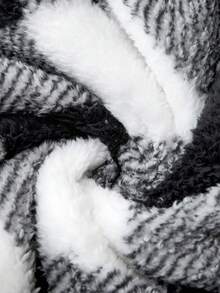 Zelara Plus Buffalo Plaid Print Drop Shoulder Coat, For Winter Fall Autumn - Black and White - View 10