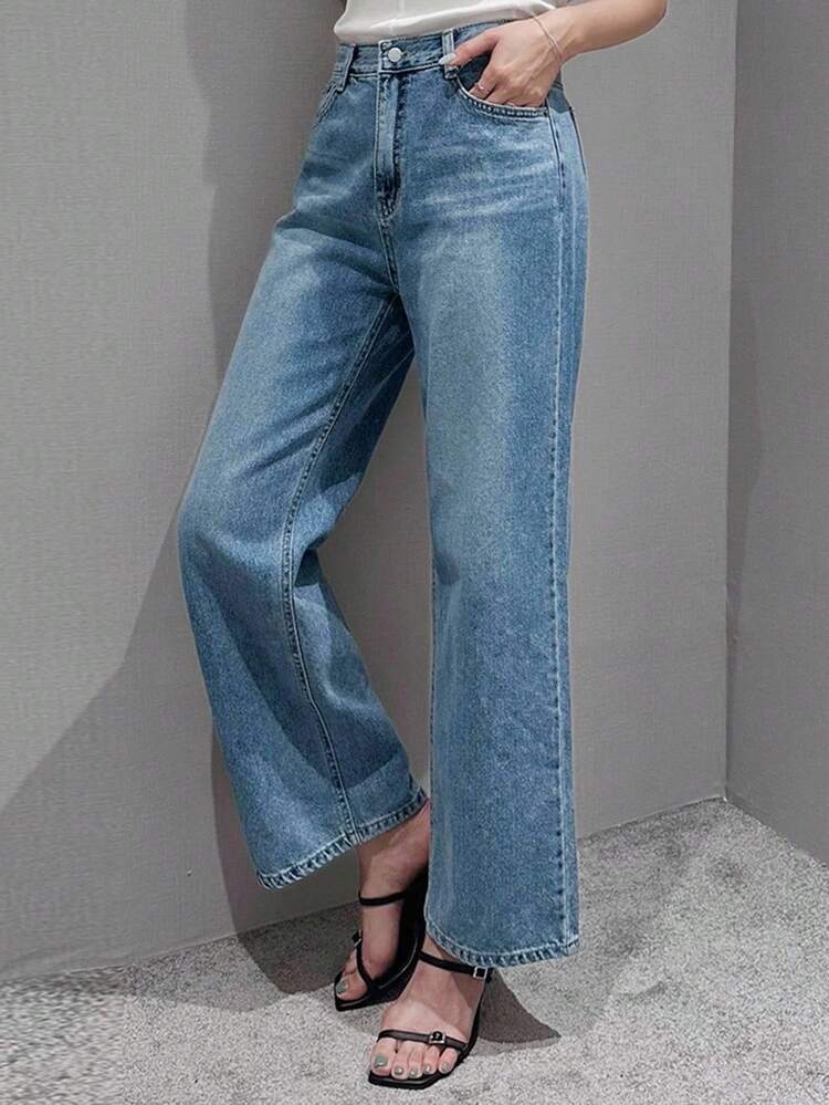 Light Wash Blue Slim Straight Ankle Length Jeans, All Season