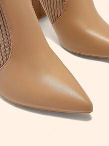 CUCCOO BASICS Giày bốt cao đến giữa bắp chân, mũi nhọn, chất liệu vải co giãn thời trang dành cho nữ, thích hợp để đi làm, hẹn hò, tiệc tùng, nghỉ lễ - Màu be - Xem 7