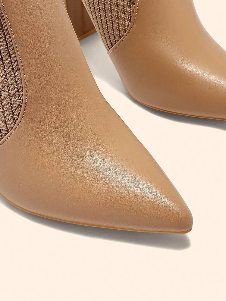 CUCCOO BASICS Women's Fashion Fabric Elastic Pointed Toe Chunky Heel Mid-Calf Boots, Suitable For Commuting, Dating, Party, Holiday For Christmas