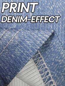 EMERY ROSE ‌Plus Size Women's Stretch Flare Pants - Faux Denim Print Wide Leg Trousers Non-Jeans For Fall Winter Office Halloween Party