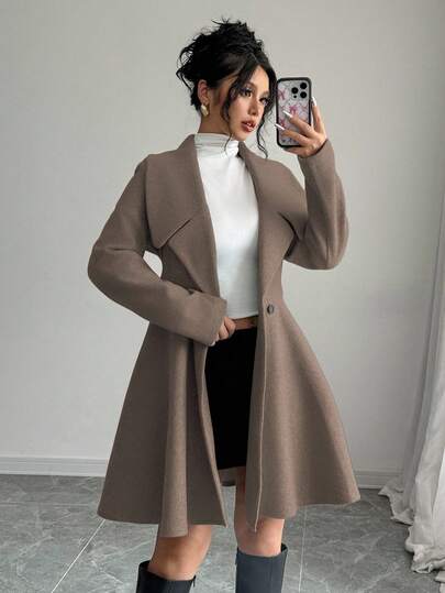 Elenzga 女式休闲纯色长袖纽扣大衣