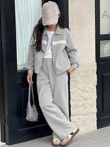 Dazy Kids 女童针织保暖衬里领夹克套装，秋季 - 灰色 - 查看 6