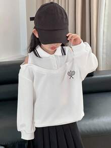 Dazy Kids Young Girl Cute Collared Knit 2 In 1 Sweatshirt - White - View 7