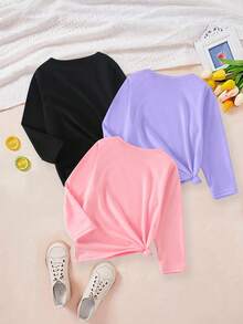 SHEIN Bộ 3 áo thun dài tay cổ tròn in hình kỳ lân dễ thương cho bé gái, kiểu dáng thường ngày, thích hợp mặc nhiều lớp vào mùa thu/đông. Áo sweatshirt hình kỳ lân cho bé gái, quần áo trẻ em hình kỳ lân, áo kiểu dễ thương, áo dài tay cho bé gái. - Nhiều màu - Xem 2