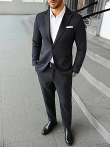 Calvornis 男士商务休闲翻领长袖夹克和裤子套装