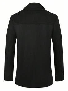 Manfinity Mode Stylish Men's Regular Black Overcoat With Zipper Collar Long Sleeves Ideal For Business Commuting And Regular Hem Overcoat Outerwear, Fall/Winter