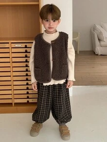 DAZY Casual Loose Versatile Sleeveless Young Boys Jackets Fall/Winter Thermal Lined - Coffee Brown - View 3