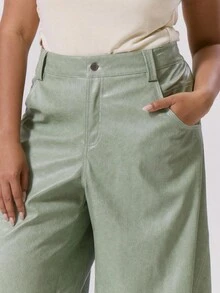 MUSERA 大码水洗仿皮阔腿裤，优雅可爱性感街头风，适合夜间外出、曲线身材，夏季休闲百搭 - 綠色 - 查看 5