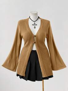 Sunspun Áo len cardigan dệt kim cài nút phong cách Bohemian cỡ lớn dành cho nữ, phù hợp với mọi mùa, lý tưởng cho trang phục đi nghỉ - Lạc đà - Xem 5